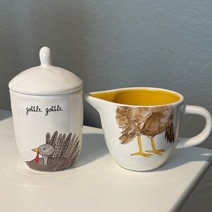 Rae Dunn Gobble Turkey Cream & Sugar Set